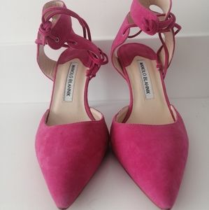Manolo Blahnik, pink lace-up stiletto heels